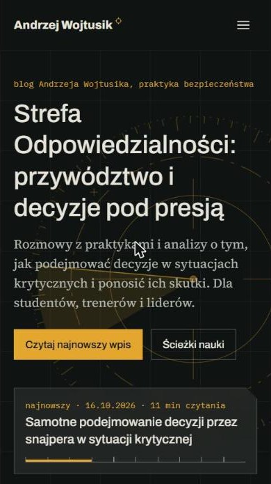 Strona główna bloga Andrzeja Wojtusika na telefonie: nagłówek, przyciski i najnowszy wpis